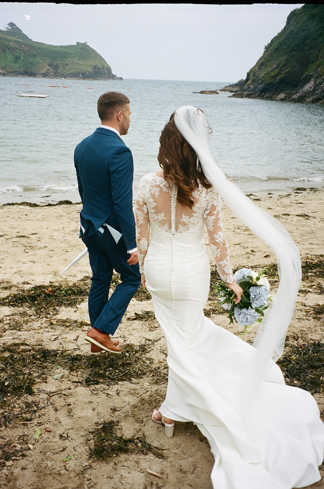 Elopement photography on film camera in cornwall